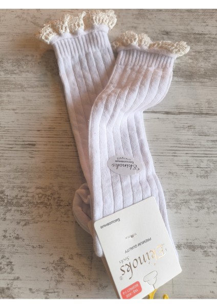 Kız Çocuk Diz Altı Çorap Pamuklu Fitilli Dantelli Kokulu Nefes Alabilir Terletmez Tekli Beyaz indirimleri