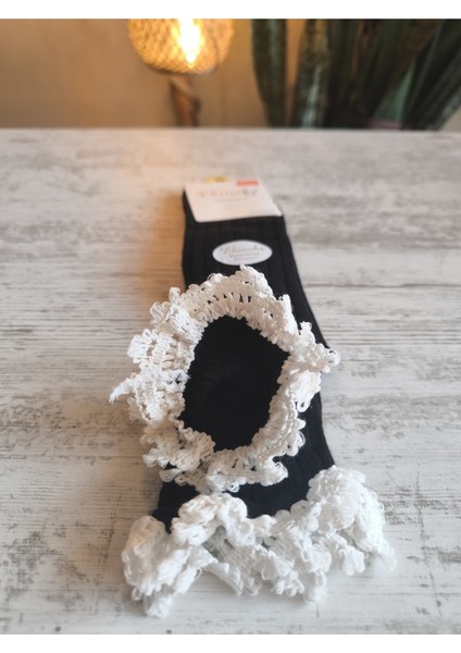 Kız Çocuk Diz Altı Çorap Pamuklu Fitilli Dantelli Kokulu Nefes Alabilir Terletmez Tekli Siyah fiyatları