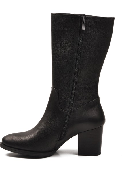 Siyah Hakiki Deri Fermuarlı Polarlı Kadın Topuklu Çizme fırsatları