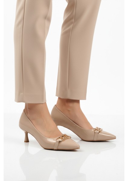 Bej Rugan Kadın Topuklu Ayakkabı