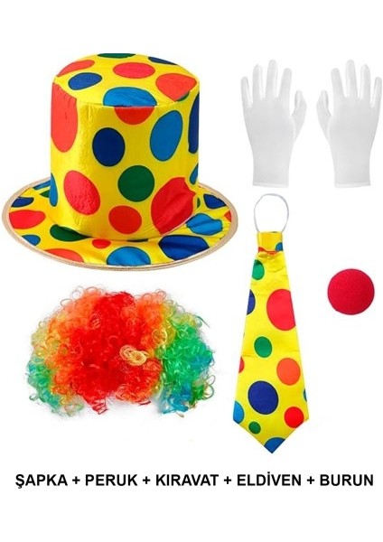 Renkli Palyaço Kostüm Seti – 5 Parça Aksesuar