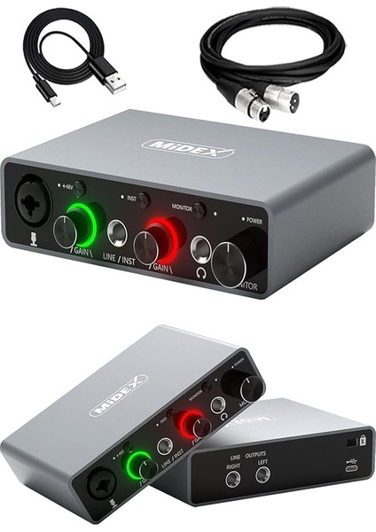 GLX-700GR Xlr Üst Segment USB Stüdyo Ses Kartı 2 Giriş 2 Çıkış 24BIT/192KHZ