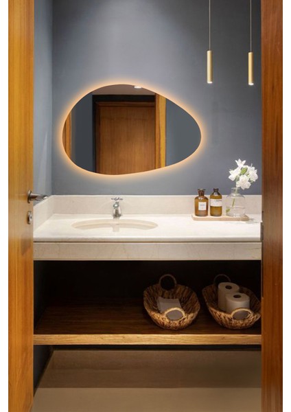 Premium Asimetrik LED Dekoratif Ayna - Banyo Aynası - Dresuar Aynası – Zarif Duvar Aynası fırsatları