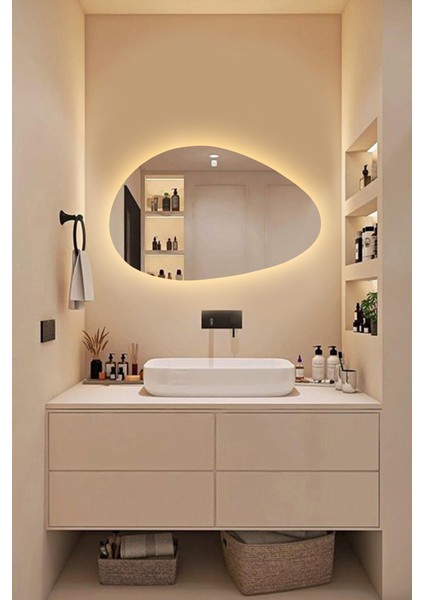 Premium Asimetrik LED Dekoratif Ayna - Banyo Aynası - Dresuar Aynası – Zarif Duvar Aynası