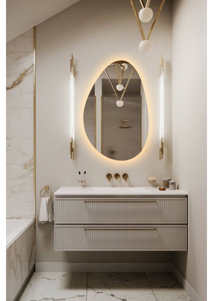 Premium Asimetrik LED Dekoratif Ayna - Banyo Aynası - Dresuar Aynası – Zarif Duvar Aynası