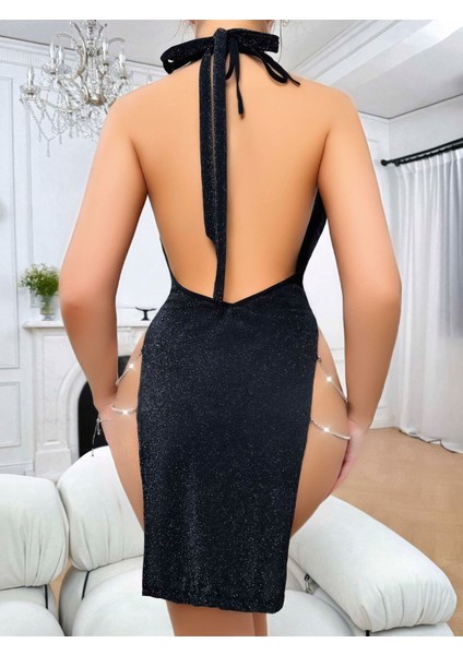 Siyah Seksi Elbise Zincirli 5045 fiyatları