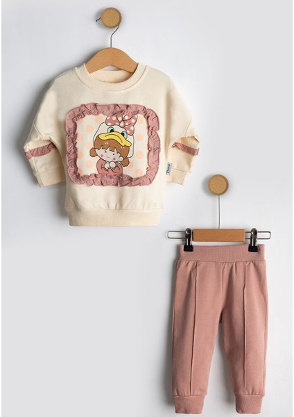 1224Pİ Kız Bebek Ördekli Baskılı Eşofman Ikili Takım