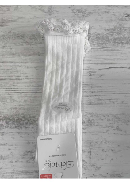 Kız Çocuk Diz Altı Çorap Pamuklu Fitilli Dantelli Kokulu Nefes Alabilir Terletmez Tekli Ekru fiyatları