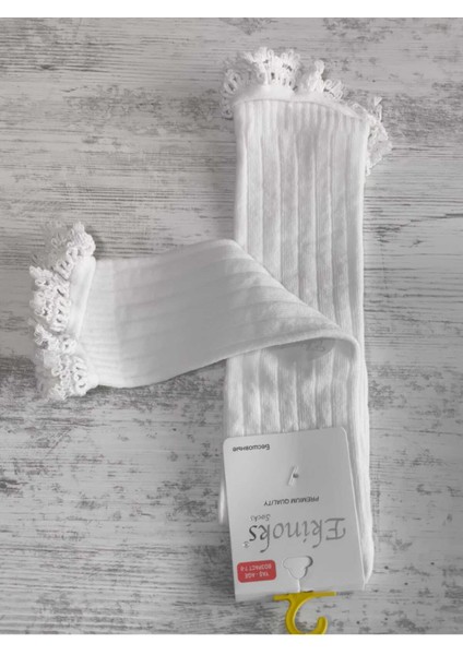 Kız Çocuk Diz Altı Çorap Pamuklu Fitilli Dantelli Kokulu Nefes Alabilir Terletmez Tekli Ekru modelleri