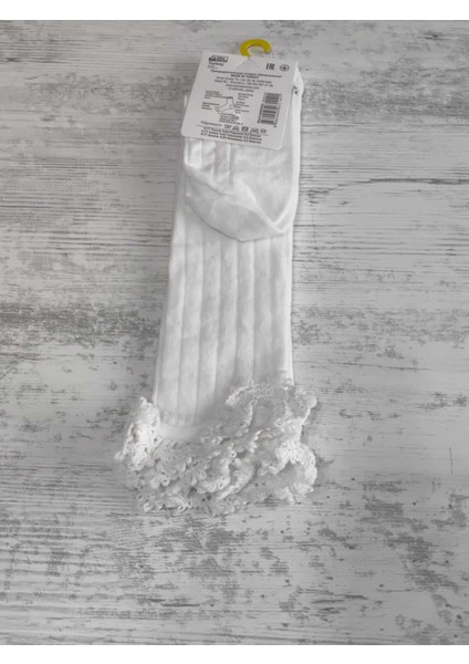 Kız Çocuk Diz Altı Çorap Pamuklu Fitilli Dantelli Kokulu Nefes Alabilir Terletmez Tekli Ekru indirimleri