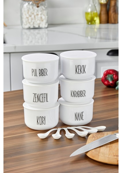 6'lı 400ML Vakumlu Akrilik Kapaklı Akrilik (Plastik) Baharatlık Seti Şeffaf Etiket Kaşık Hediyeli fiyatları