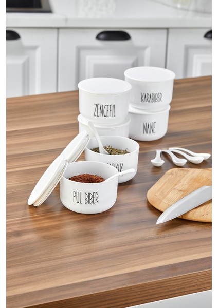 6'lı 400ML Vakumlu Akrilik Kapaklı Akrilik (Plastik) Baharatlık Seti Şeffaf Etiket Kaşık Hediyeli modelleri