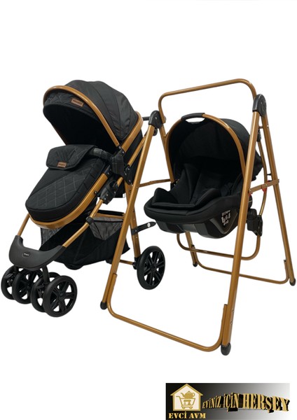 Evci Siyah Salıncaklı Travel Bebek Arabası Seti