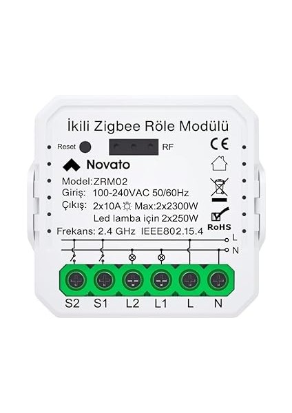 Mini Zigbee Iki Çıkışlı Anahtar (Tuya, Smart Life, Home Assistant, ZIGBEE2MQTT Uyumlu)