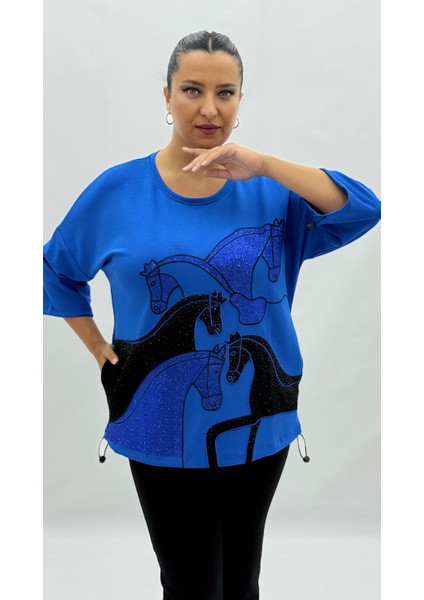 Büyük Beden Taşlı Kapri Kol Oversize Kadın Bluz fiyatları