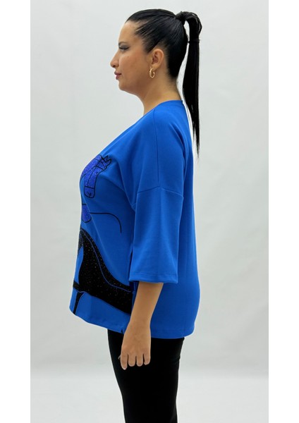 Büyük Beden Taşlı Kapri Kol Oversize Kadın Bluz modelleri