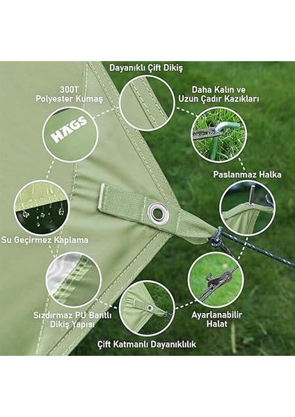 Su Geçirmez Tarp Tente Gölgelik Örtü, 4 Mevsim Taşınabilir Örtü Branda Çok Işlevli Outdoor Açık Hava Kamp Seyahat Tente Branda Barınak Yağmurluk, Güneşlik Gölgelik Çadır 300X400 cm - Yeşil modelleri