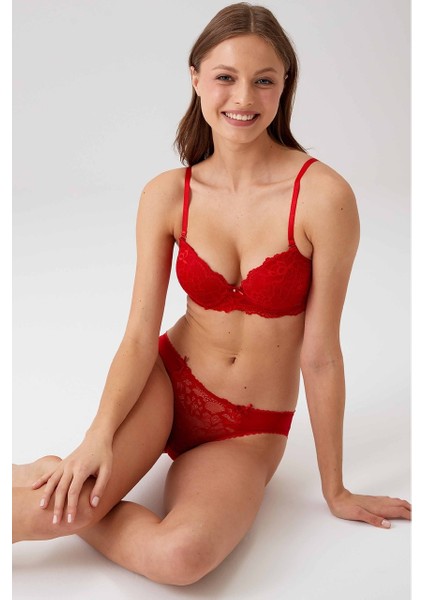 Kadın Siyah 4561 Milan Push Up Dolgulu Dantelli Çeyiz Sütyen ve Külot Iç Çamaşır Takımı fırsatları