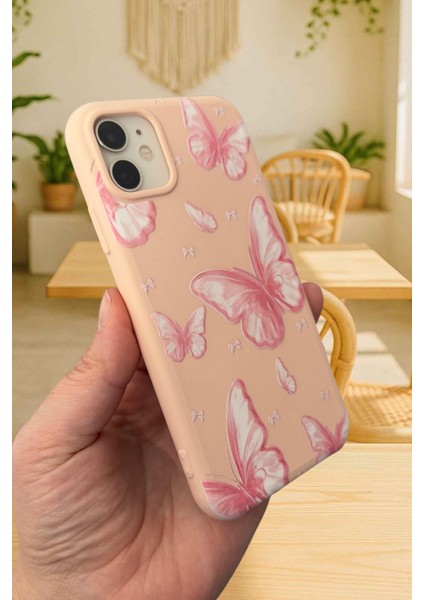 iPhone 11 Uyumlu Pembe Kelebek Desenli Silikon Darbe Emici Klasik Korumalı Rubber Kılıf 277 modelleri