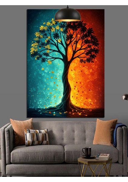 Hayat Ağacı Temalı Renkli Manzara Tablosu Dekoratif Kanvas - Mdf Ahşap Tablo modelleri