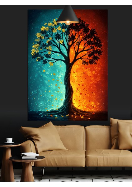 Hayat Ağacı Temalı Renkli Manzara Tablosu Dekoratif Kanvas - Mdf Ahşap Tablo indirimleri