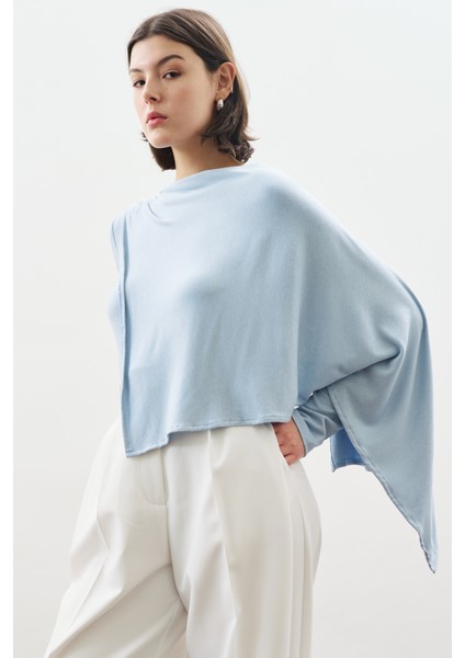 Şal Detaylı Dökümlü Bluz Mavi