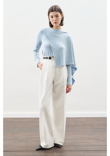 Şal Detaylı Dökümlü Bluz Mavi fiyatları