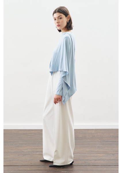 Şal Detaylı Dökümlü Bluz Mavi fırsatları