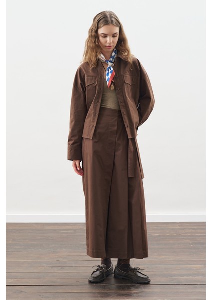 Dikiş Detaylı Bomber Gömlek Kahverengi