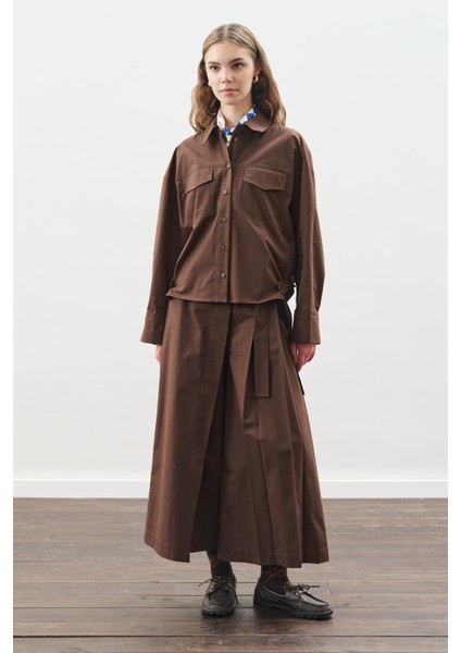 Dikiş Detaylı Bomber Gömlek Kahverengi