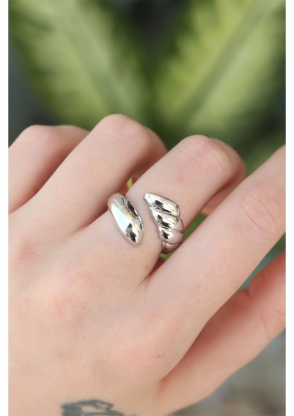 Pirinç Gümüş Renk Ayarlanabilir Sarmal Yüzük - TJ-BYK3195