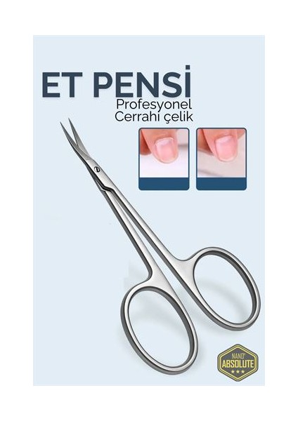 Hsnet Tırnak Et Temizleme Makası - Eğik Uçlu Kütikül Makası- Et Pensi Profesyonel Cerrahi Çelik