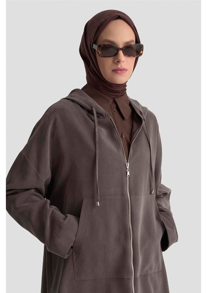 Fermuar Detaylı Kapüşonlu Kap 25KD1125 Kahverengi modelleri