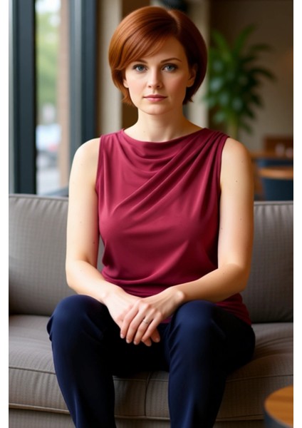 Kadın Degaje Yaka Dökümlü Detaylı Kolsuz Örme Bluz Kaliteli Şık Rahat Modern Zarif fiyatları