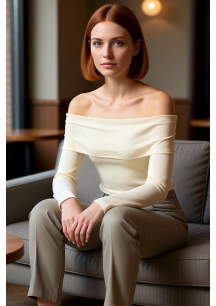 Kadın Carmen Yaka Fitted Viskon Ribana Bluz Düşük Kol Detaylı Casual Günlük Kullanım Için Gri Renk fiyatları