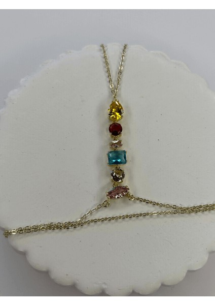 Renkli Taşlı Çift Sarımlı Gold Şahmeran