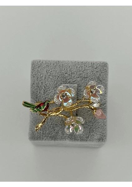 Hologramlı ve Renkli Kuş Figürlü Gold Broş fiyatları