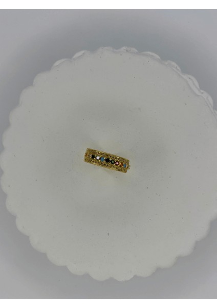 Küçük Renkli Taşlı Gold Yüzük