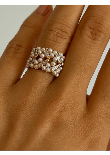 Küçük Inci Sıralı Altın Detaylı Gold Yüzük modelleri