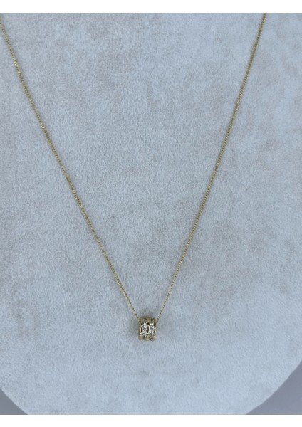 14 K Renginde Çift Sıra Taşlı Daire Şekilli Minimal Gold Kolye