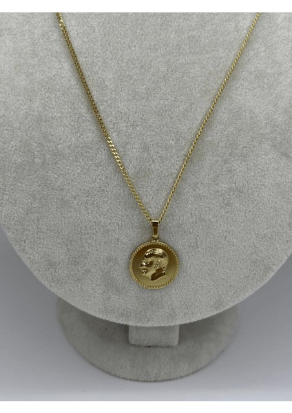 14 K Renginde Atatürk Kabartmalı Gold Kolye 60 cm