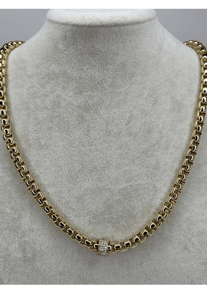 Silindir Şekilli Taşlı ve Kalın Zincirli Gold Kolye fiyatları