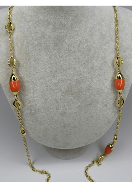 Turuncu Tonlarında Parlak Uzun Zincirli Gold Kolye fiyatları
