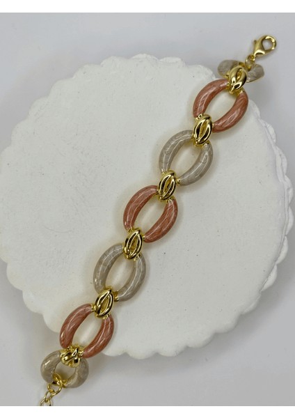Pembe Beyaz Sedef Yansımalı Altın Detaylı Halka Şekilli Gold Ithal Bileklik fiyatları