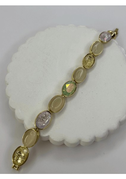 Rengarenk Sedef Yansımalı Oval Şekilli Gold Ithal Bileklik fiyatları