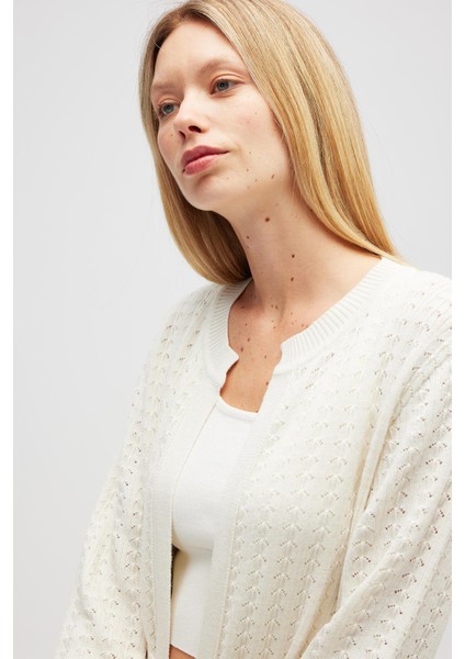 Zeyna Mini Kabartma Örgülü Uzun Triko Hırka - Ekru modelleri