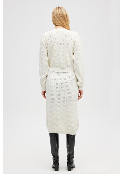 Zeyna Mini Kabartma Örgülü Uzun Triko Hırka - Ekru indirimleri