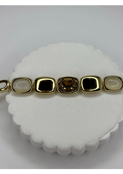 Toprak Tonlarında Parlak Dikdörtgen Şekilli Gold Bileklik fiyatları