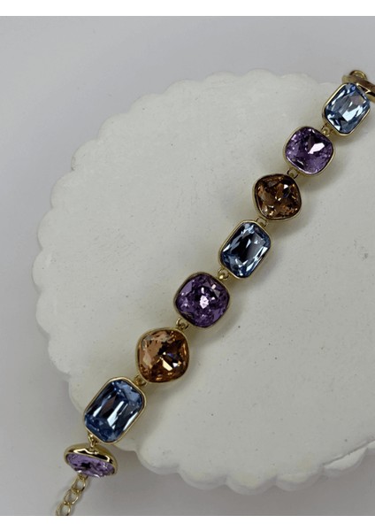 Rengarenk Parlak Taşlı Geometrik Şekilli Gold Ithal Bileklik fiyatları