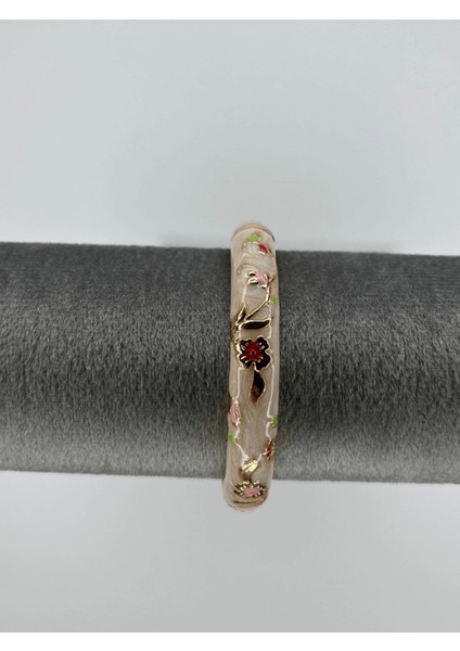 Pembe Yansımalı Sedefli Çok Renkli Çiçekli Mineli Kelepçe